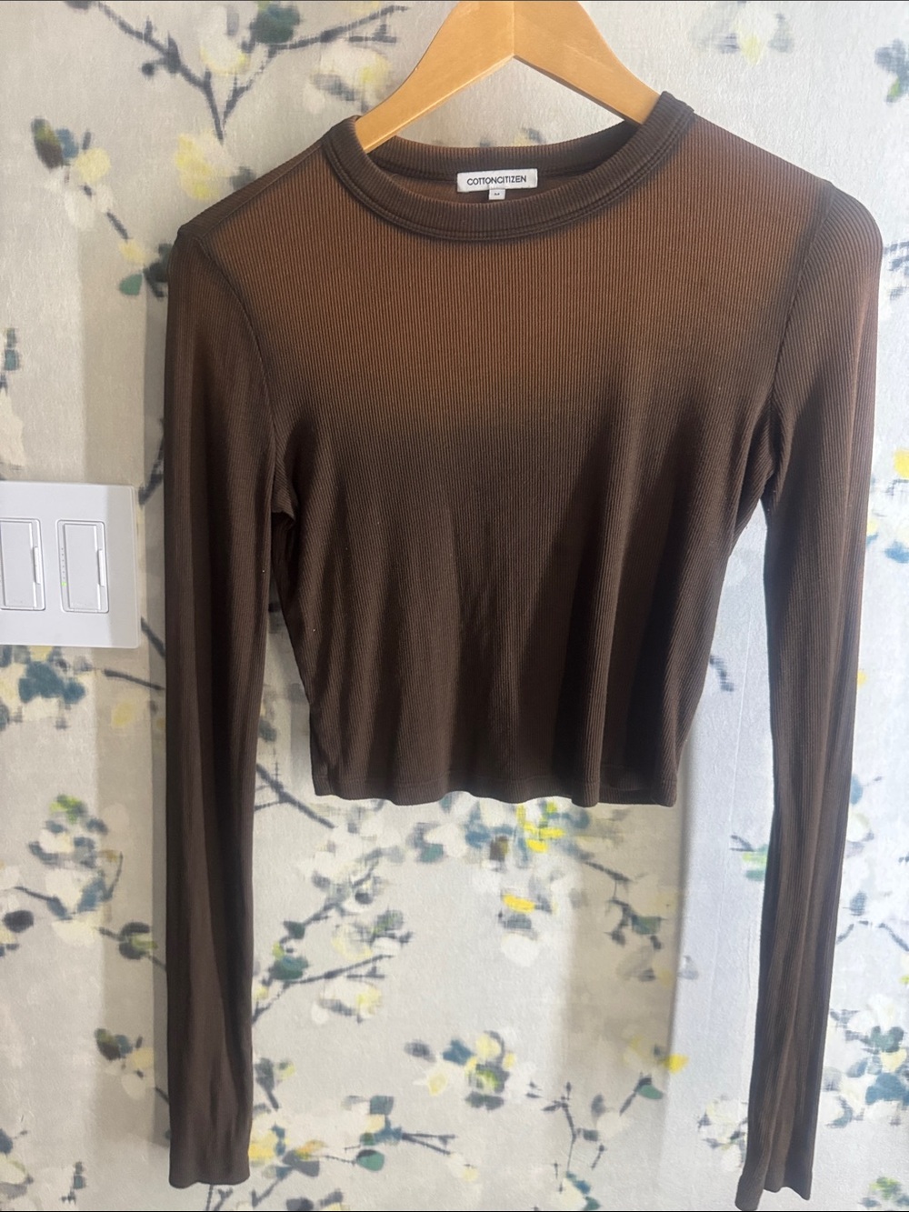 Cotton Citizen Brown Ribbed Long-Sleeve Crop Top